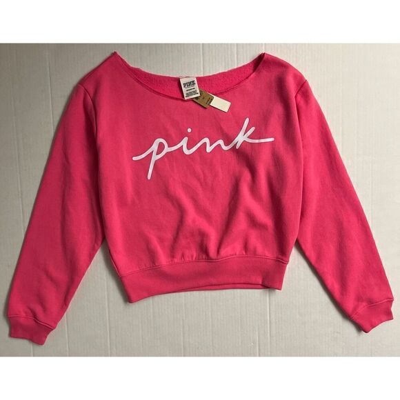 VICTORIA SECRET PINK Sz Small EVERYDAY CROPPED FLEECE Boat Neck SWEATSHIRT - Picture 5 of 7